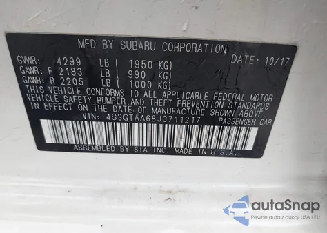 2018 Subaru Impreza 2.0I z USA, uszkodzony, nr VIN 4S3GTAA68J3711217